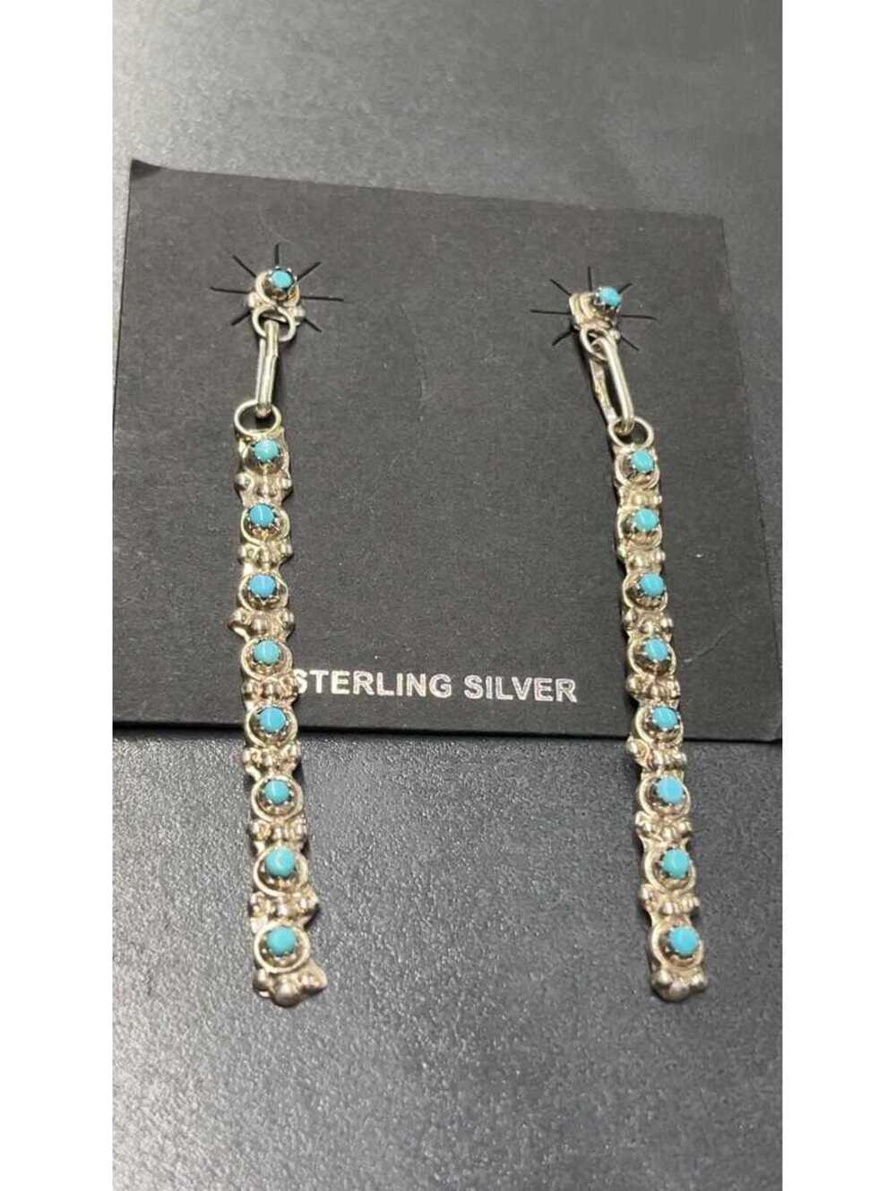 Native American Zuni jewelry handmade sterling silver turquoise cluster earrings